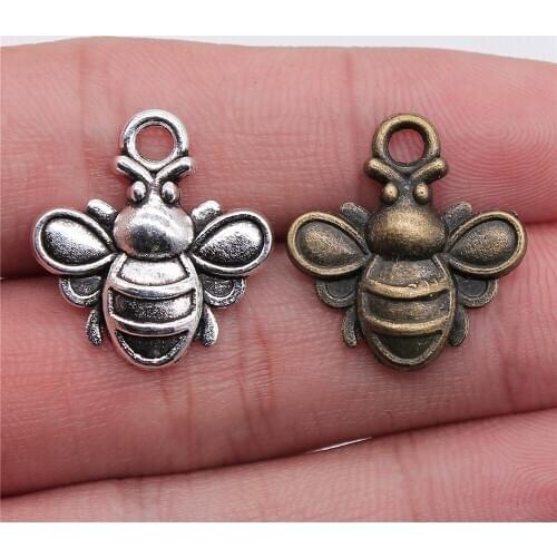 WYSIWYG 5pcs 20x21mm DIY Bee Pendants Charm For Jewelry Making Antique Silver Color Antique Bronze Color Bee Charm