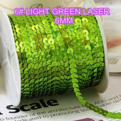 100 Yards 6mm Laser Bright Sequins Trim, Sold per Packet of 1 Roll(100 Yards)- light green laser Sewing Sequins Ribbon