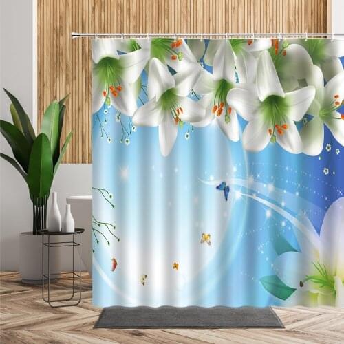 Spring Girl Flowers Shower Curtain Lily Red Rose Yellow Sunflower Bathroom Decoration Screen Waterproof Bath Curtains With Hooks