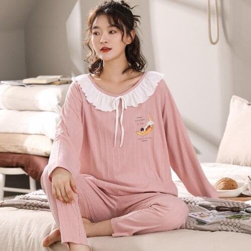 Pijama Feminino New Cartoon Sleepwear Set Cute Student Home Wear Clothing Long Sleeve Autumn Winter Pajamas Women Suit 15 Style