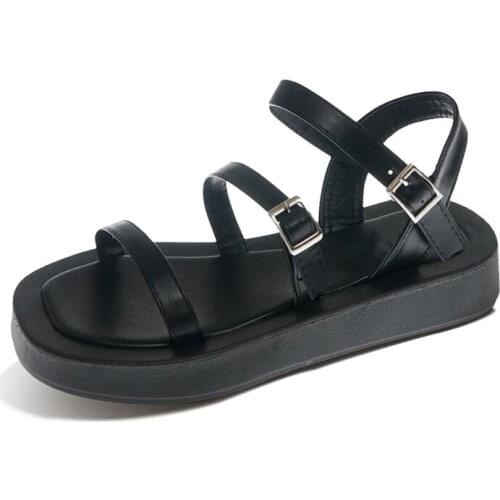 New Summer Platform Women Sandal Shoes 2021 Soft Sneakers Fashion Casual Slipper Flattie Black Lady Footwear 002