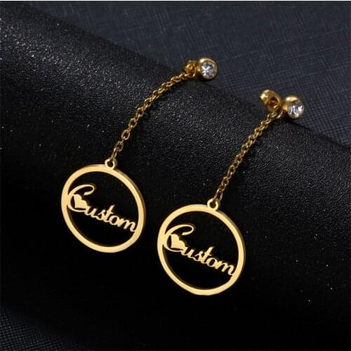 Custom Name Earrings for Women Girl Stainless Steel Customized Personalized Gold Fashion Zircon Stone Earrings Nameplate Jewelry