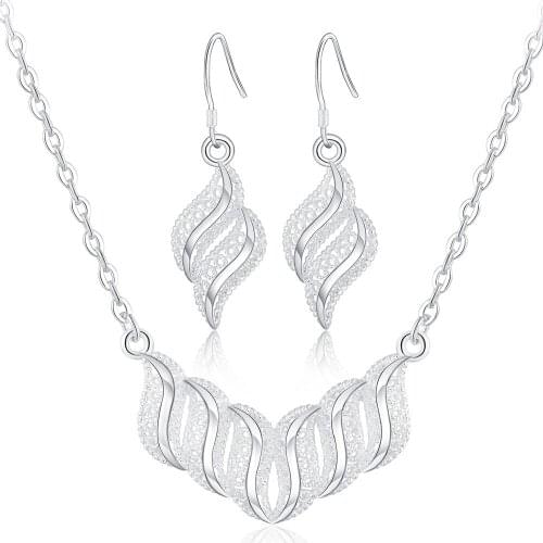 Hot sale popular brands 925 sterling Silver elegant retro leaves necklace earrings luxury Jewelry sets for women fashion party