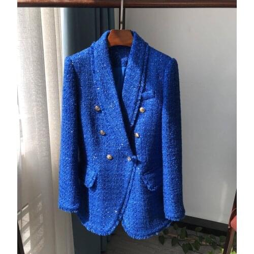 Brand Fashion Women High Luxury Autumn Vintage Elegant sWool Tweed Midi Suit Blazer Coat