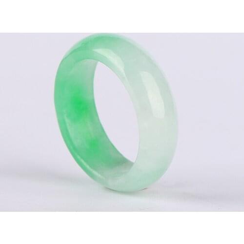 Koraba Chinese Natural Green Jade Band Rings for Women, Size 6-10