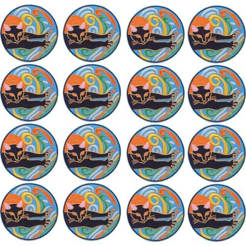 Prajna 10PCS Cartoon Black Cat Embroidery Patches For Clothing Thermoadhesive Patches Cute Badges DIY Iron On Patches On Clothes