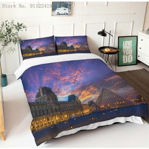 3Pcs/Set Fashion Bedding Sets City Night Duvet Cover Pillowcase Luxury Bed Linen Full Home Textiles Eiffel Tower Bedding Set