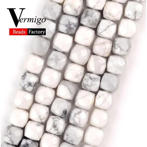 5mm Faceted Natural White Turquoises Howlite Stone Beads Square Beads for Needlework Jewelry Making Diy Bracelet Accessories 15"