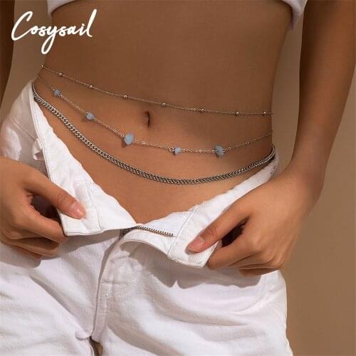 Cosysail 2Pcs/Set Simple Bead Waist Chain Punk Natural stone Thick Chain Belly Chain Beach Summer Holidays Sports for Women Gift