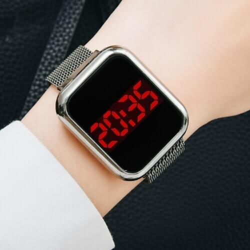 Steel Belt LED Mesh Belt Square Head Fashion Watches Business Personality Womens Watches Touch-screenDigital Wristwatches