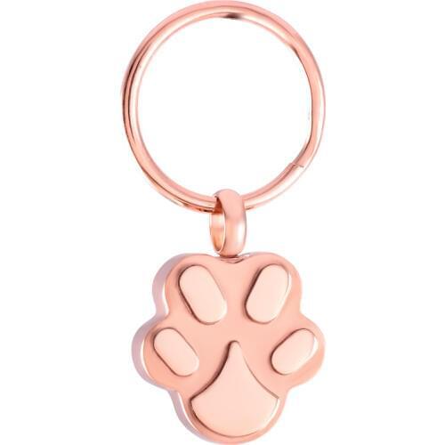 CMK2019 Rose Gold Plating Pet Paw Prints Cremation Urn Key chain Keepsake Ashes Memorial Jewelry with Round Keyring