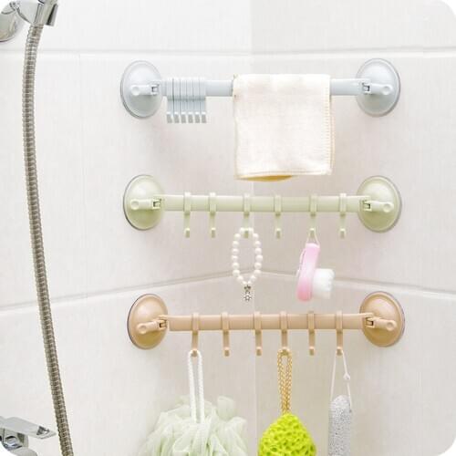 Towel Spoon Rack Suction Cup 6 Hooks Bathroom Kitchen Wall Door Non-trace Strong Holder Sucker Hanger