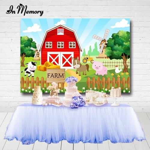 InMemory Rural Farm Baby Shower Birthday Warehouse Cartoon Animals Newborn Background Kids Photography Backdrop Customized