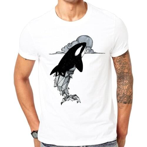 Fashion summer printed Casual o-neck Men T-shirt killer whale geometric new Man shirt comfortable 100% Cotton Cool design