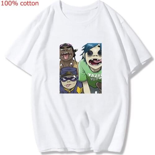 Gorillaz T shirt Womens Vintage Tee Shirt Short Sleeve Round Neck T-Shirts Pure Cotton Summer Clothing Summer Plus size Tops