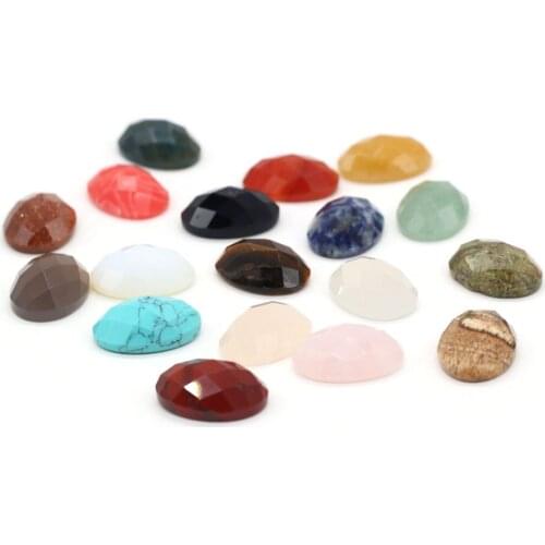 Natural Stone Cabochons Oval Faceted Crystal Agates Amethysts Opal Stone Charms for Jewelry Making Necklace Rings Pendants DIY