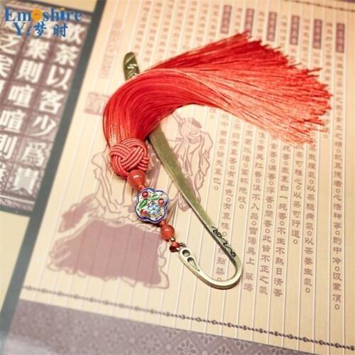 Chinese Style Top Brand Innovative Birthday Gift for Girls Woman Hairpin Red Tassel Chinese Knot Metal Bookmarks Book Mark M153
