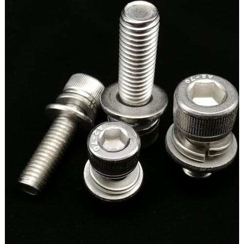 M2 M2.5 M3 M4 M5 M6 M8 M10M12 304 Stainless Steel Hexagon Hex Socket Cap Head SEM Screw Bolt With Flat Spring Washer Combination