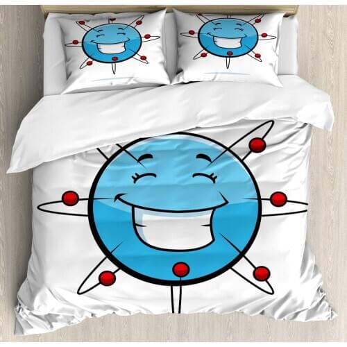 Smile Duvet Cover Set Cheerful Atom Scientific Illustration 3 Piece Bedding Set Dark Pink Pale Sky Blue Charcoal Grey and Deep