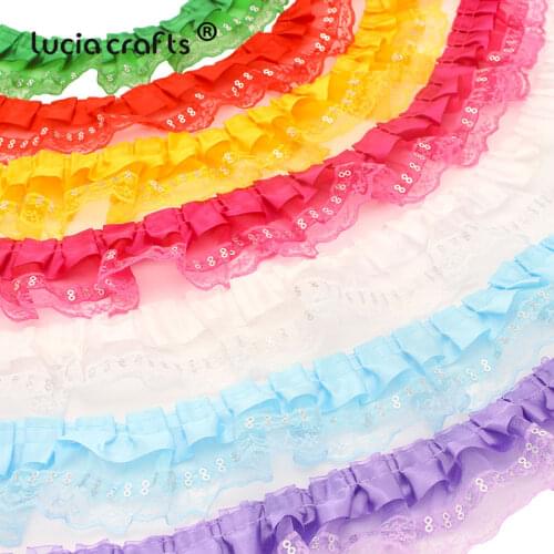 2yards/7yards 5.5cm Lace Trim Ribbon with Sequins for Sewing Wedding Dress Headwear Decoration Material Accessories V0202