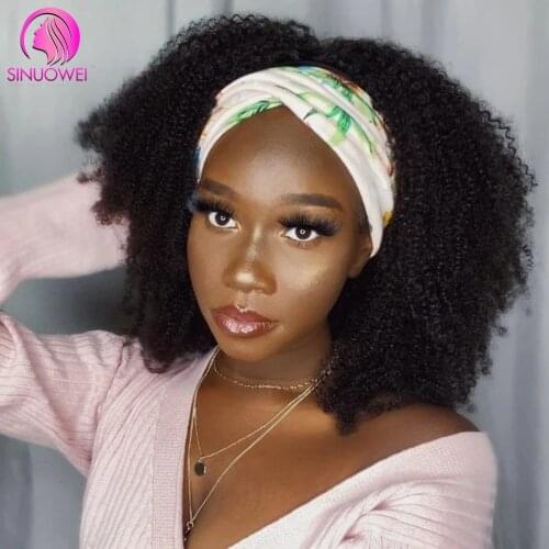Sinuowei Mongolian Afro Kinky Curly Human Hair Headband Wig Glueless Convenient Wigs For Women Easy Install Afro Curly Wigs 150