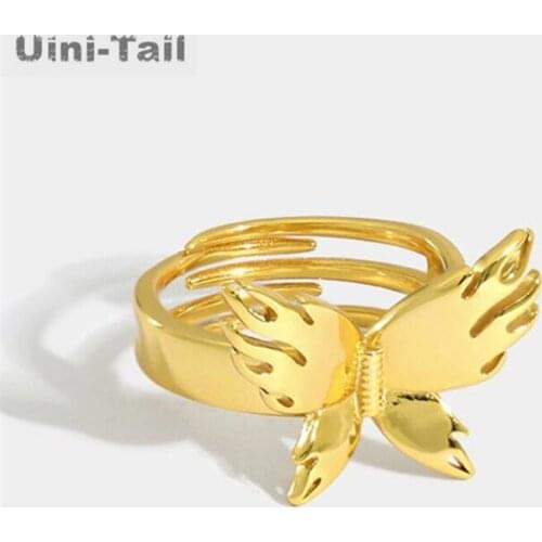 Uini Tail new design hot sale 925 sterling silver simple butterfly open ring fashion personality temperament smooth ring ED987