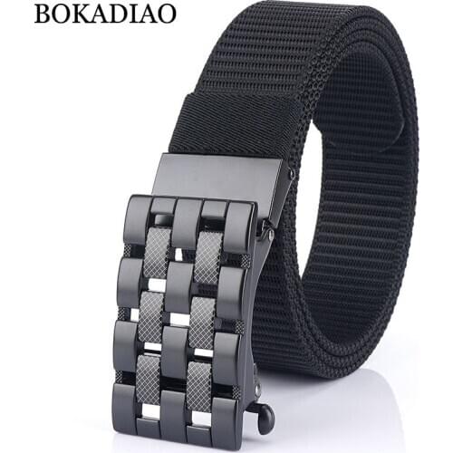 BOKADIAO Men&women Nylon Belt Metal Automatic Buckle canvas belts Outdoor sports Casual jeans waistband Army military male strap