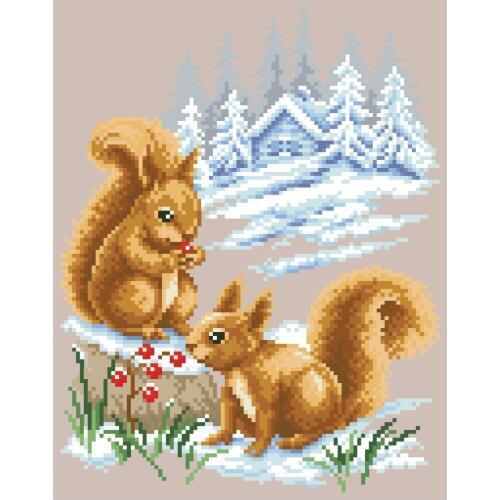 Squirrels with Berries cross stitch kit animal design cotton silk thread 14ct 11ct linen flaxen canvas embroidery DIY needlework