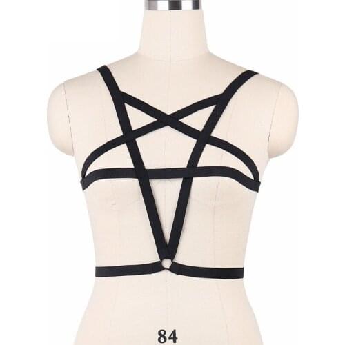 2017 Newest Pentagram Harness Sexy Pentagram Cage Bra Criss Cross Open Chest Harness Bra Fetish Wear Body Bondage Belt O0119