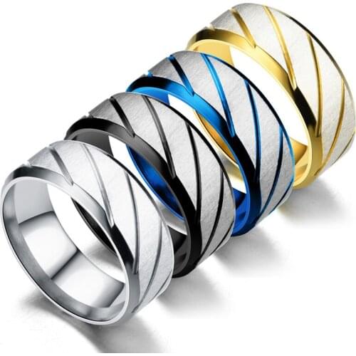 YWSHK New 8mm Wheel Twill Circle Blue Gold Stainless Steel Ring for Men Women Custom Engrave Lover Couple Wedding Charm Jewelry