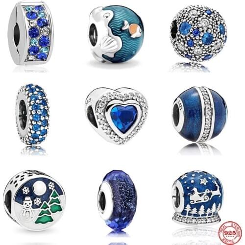 NEW blue ocean christmas snowman reindeer clip safety DIY fine beads Fit Original Pandora Charms silver 925 Bracelet Jewelry