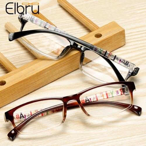 Elbru Retro High Definition Reading Glasses Fashion Square Ultralight Resin Frame Men Women Presbyopic Glasses Diopters 1.0 4.0