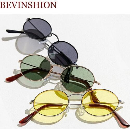 Retro Glasses Womens Oval Sunglasses Men Brand Designer Metal Korean Small Vintage Round Sun Glasses Red Yellow Lunette Goggles