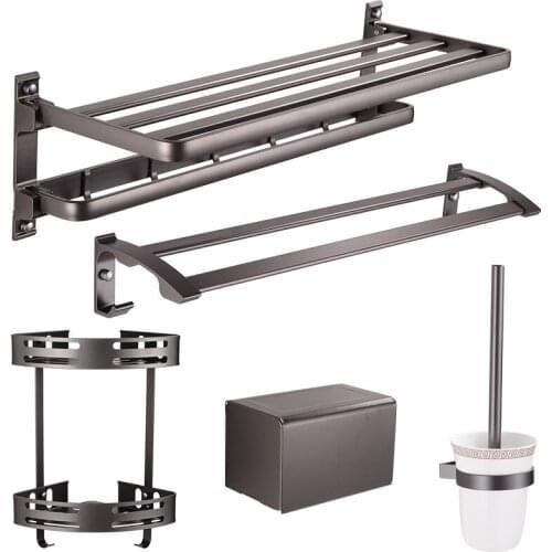 Gun Grey Bath Towel Rack Towel Rack Bathroom Shelf Bathroom Shelf Hardware Pendant Set Nordic Simple Non Punching