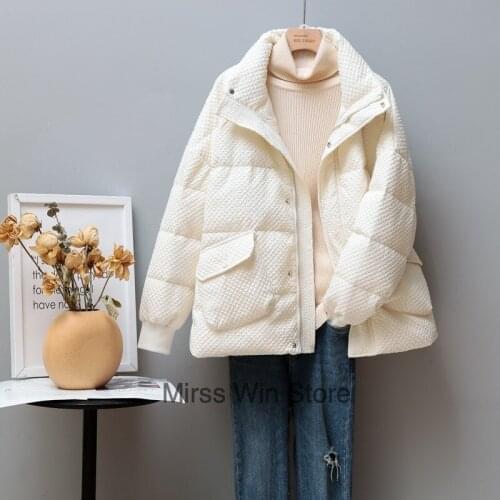 2021 Winter New Fashion Women White Duck Down Coat Female Short Puffer Jacket Casual Thicken Warm Loose Stand Collar Outwear