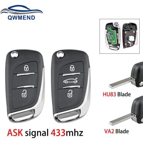 BHKEY for Citroen Key ASK signal Smart Car Key For Peugeot 307 308 407 408 3008 433mhz Remote Car Key HU83/VA2 CE0536