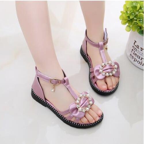 Summer Girls Sandals Children Shoes Rhinestone Princess Cute flowers Shoes Flip Flops With Elastic Band Beach Sandal Size 26-36