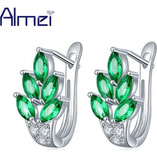 Almei Green Leaf Stud Earrings for Women Female Earring with Stones Earings Fashion Jewelry 2017 New Year Gifts 20% Off Y337