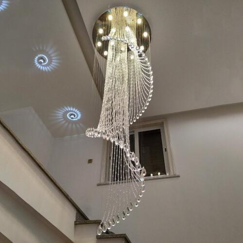 Modern Spiral Crystal Staircase Ceiling Chandelier Loft Theater Creative Villa Hall Long Hanging Lamp