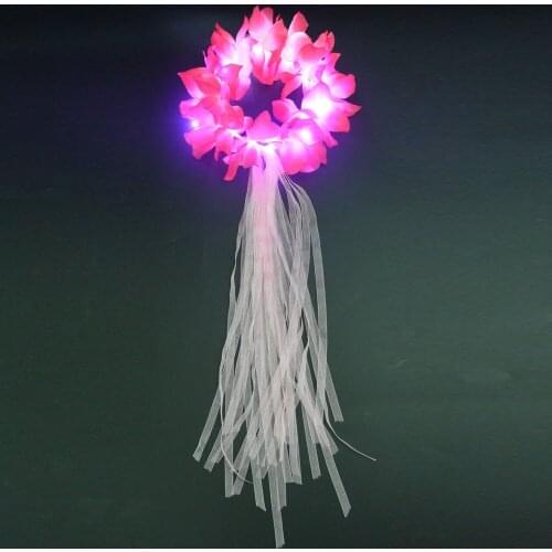 Light Up Long Ribbon Flower Wreath Headband Hair Accessories for Girls Women Wedding Festival Holiday Christmas Halloween Party