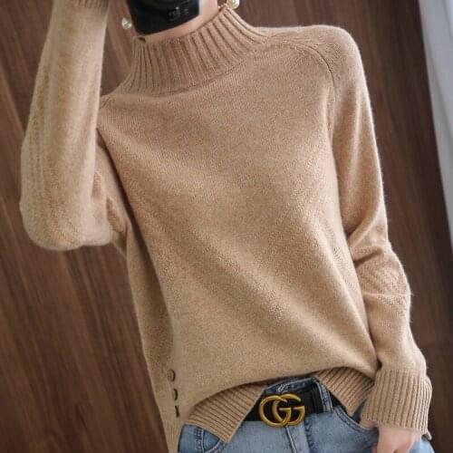 Half turtleneck sweater women pullover pure wool knit sweater autumn and winter cashmere new style 100% wool base thick sweater