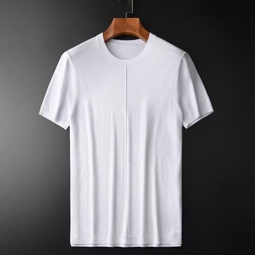 Knitted Men Luxury Solid Color Short Sleeve Mens T-shirts Plus Size 4xl White Slim Fit Round Collar Man Tee