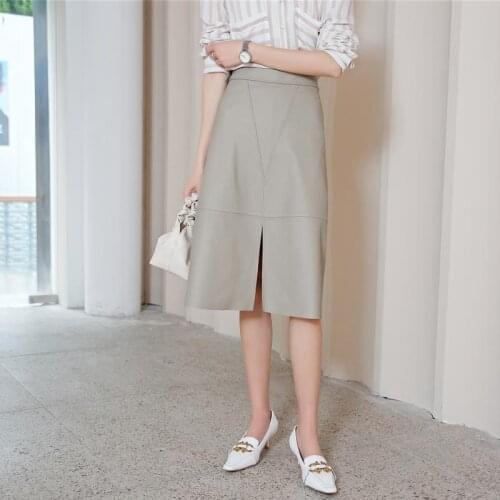 New Fashion 100% Sheepskin Solid Leather High Waist Female Skirts Classic Design Genuine Leather Skirt Women Casual Style