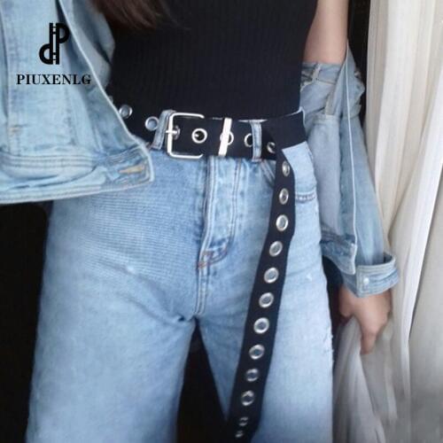 Women Canvas Silver Eyelet Belt Casual Personality Hollow Adjustable Solid Color Belt Students Jean Lengthened Waist Belts 130