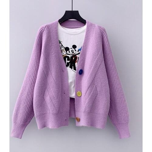2021 Spring Sweater Jacket Woman Single-Breasted Knit V-neck Womens Cardigans New Korean Loose Student Candy Color Knittted