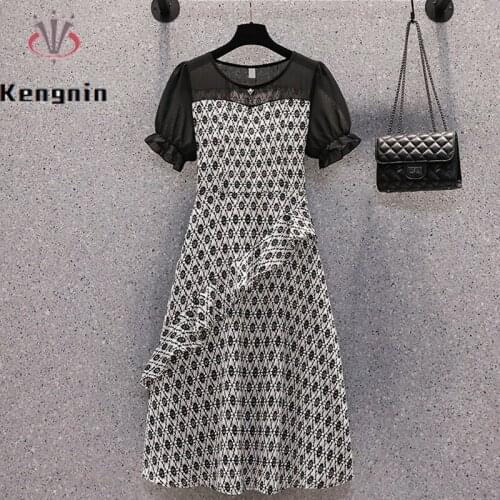 Large Size 5XL Women Black Dresses 2021 Summer Chiffon Patchwork Ladies Vestidos Dresses Ruffles Womens Tunic Robe Dress KE1643