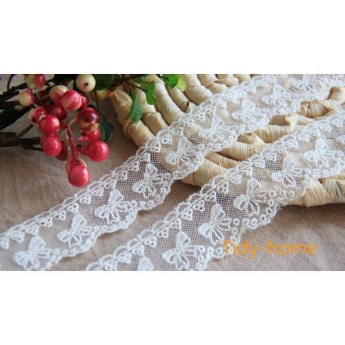 1 Yards/lot 3.5cm Cute White Bow Tie Pattern Cotton Embroidery Lace Embroidery Trim Lace Ribbon for Crafting