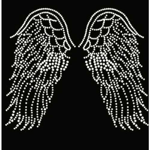 2pcs/lot angels wing Iron On Motifs rhinestone iron on transfers designs hot fix patches for shirt