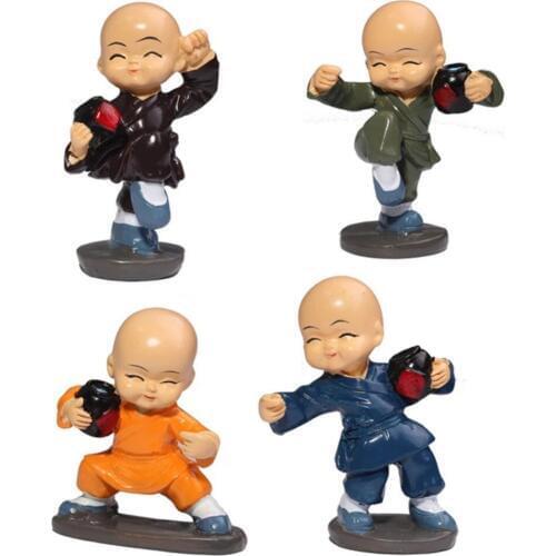 4pcs/set Cute Little Kung Fu Monks Creative Resin Craft Car Ornaments Home Sitting Room Desktop Furnishing Articles Decorations