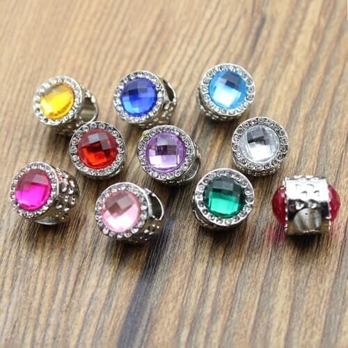 5pcs/lot Rhinestone Crystal Metal Spacer Beads Charm for Jewelry Making, Big Hole Beads for Bracelet DIY Jewelry Findings Z663